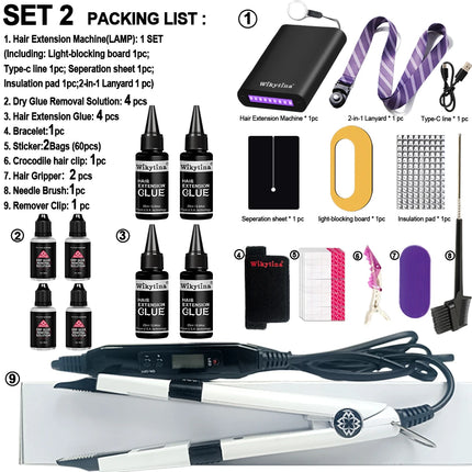 Professional Hair Extensions Kit Salon with UV Light Glue and V Light Tools for Effortless and Long Lasting Extensions