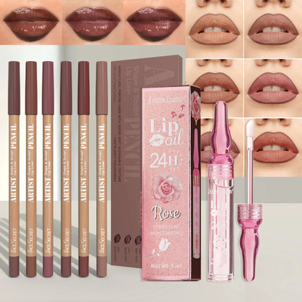 7Pcs Lip Set Velvet Matte Lip Liner and Lip Oil Set Waterproof Long-Lasting Lip Liner Set Cosmetics