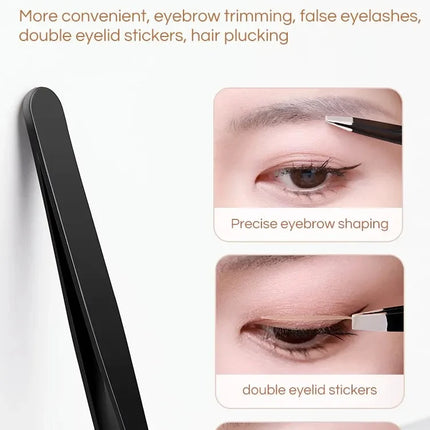 GECOMO Stainless Steel Black Eyebrow Tweezer with Slant and Flat Point Beauty Tools for Eyebrows & Ingrown Hair Removal