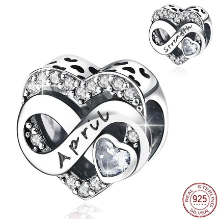925 Sterling Silver January-December Birthday Stone Love Zircon Pendant Bead Fit Charms Necklace Bracelet Women Jewelry DIY Gift