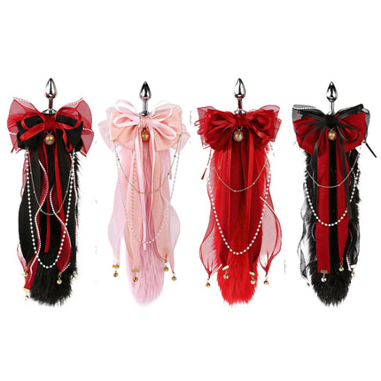 7 Colors Sexy Fox Tail Anal Plug With Lace For Women Men Butt Dilator Couples Tools Sex Toys Adult Game Erotic Bondage Product ﻿
