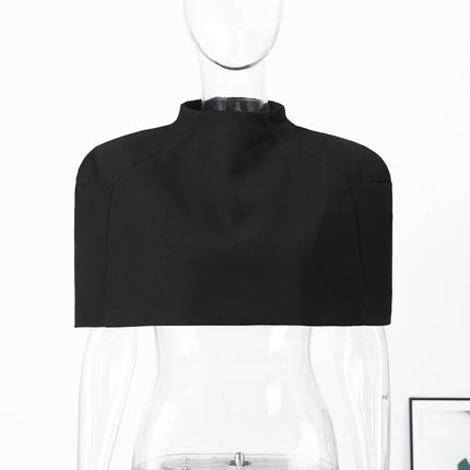 Elegant Cropped Shawl Tops Women's Short Sleeves Stand Collar Coat With Shoulder Pad 2026 New Ladies Spring Summer Solid Outwear