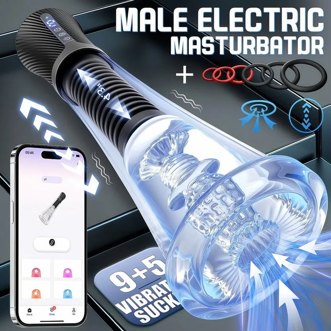 Male Masturbator APP Control Penis Pump Transparent Visual Male Sex Toys for Men Vibrating Spring Power Suction Masturbation 18+
