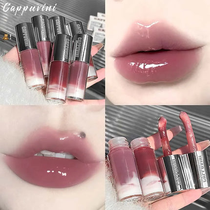Cappuvini Berry Snow Gradient Lip Gloss Mirror Moisturizing for Plump Lips Long-Lasting Makeup Lip Glaze