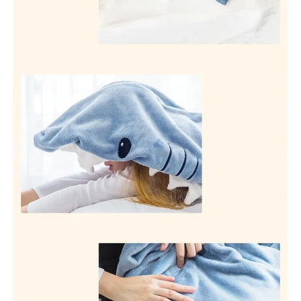 Cartoon Shark Blanket Plaid Gown Sleeping Bag Women Pajamas Adult Blanket Flannel Shark Nightrobe Comfy Bathrobe Homewear Gift