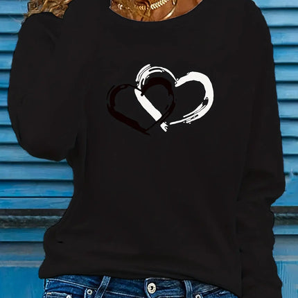 Pink Love Letter Lip Print T-shirt Long Sleeve Crew Women's Autumn Winter Long-sleeved Black T-shirt Loose Comfortable