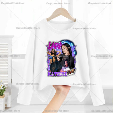 Katseye Child Long-Sleeved T-shirt Sweet Fashion Girl Shirts Spring Leisure Cotton Kid Tee Trendy Cool Clothes Top Birthday Gift