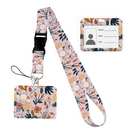 Flower design Lanyard Business Credit horizontal Card Holder Neck Strap Keychain Hang Rope ID Badge Holder Lariat Lasso