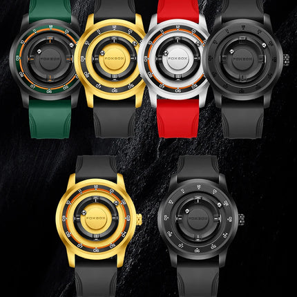 FOXBOX Watch Planet Design Fashion Floating Magnetic Pointer Free Ball Bearing Creative Simple Waterproof Quartz Watch for Men