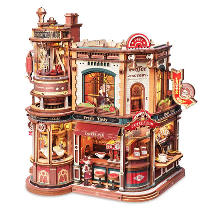 ROKR Dream Coffee Factory 3D Wooden Puzzles Wooden Music Box Christmas Wooden Model Kits Build Best Gifts for Kids Adults EAB02