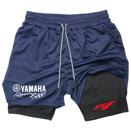 Summer Yamaha Logo Men's Running Shorts 2-in-1 Double-Layer Gym Sportswear Comfortable Breathable Men's Sportswear