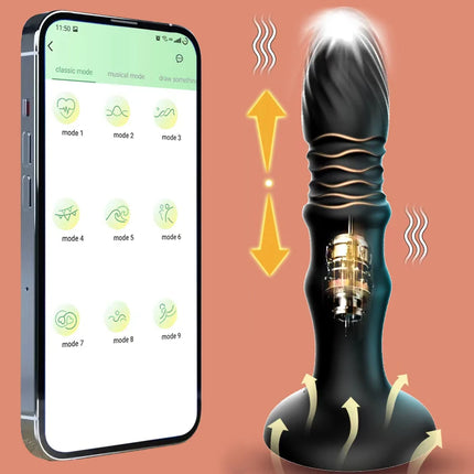 3-in-1 Prostate Massager, App-Controlled, Retractable, Vibrating, Plug-In, Suction Cup Dildo, Adult Sex Toy