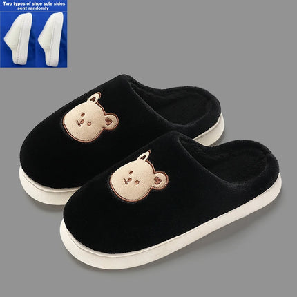 Cute Bear Cotton Slippers for Women Winter Indoor Non-slip Slides Plush Warm Men Home Sandals Flat Shoe Couples Flip Flops