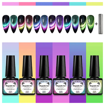 7pcs Gold Light Cat Magnetic Gel Nail Polish Set Maillard Magnetic Gel Semi Permanent Soak Off UV Gel Varnish Nail Art Manicure