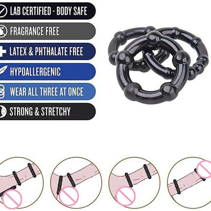 3 Pcs Silicone Cock Ring Set Delay Ejaculation Stronger Erection Penis Ring Enlargement Adult Sex Toys For Men 18+