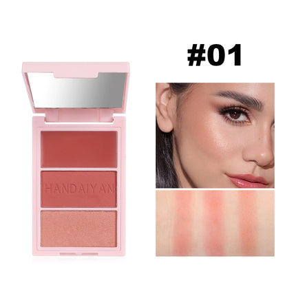 3-in-1 Blush Palette Face Brightening Highlighter Contour Trio Makeup Palette Compact for Natural Glow Cosmetics