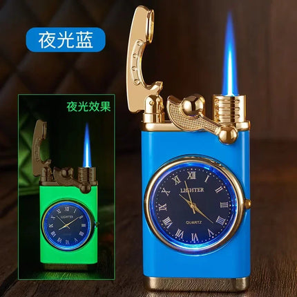 Creative Real Watch Metal Rocker Arm Butane Gas Torch Lighter Windproof Double Jet Flame Cigar Lighters Smoking Gadgets For Men