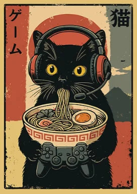 Japan Ukiyo-E Style Fun Game Animal Ramen Posters Art Print Mexican Axolotl Game Cat Ferret Canvas Painting Game Room Home Decor
