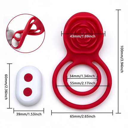 Silicone Rose Vibrating Cock Ring G-spot Clitoral C-spot Stim Male Delay Ring Breast & Testicle Massage Couples Adult Sex Toys