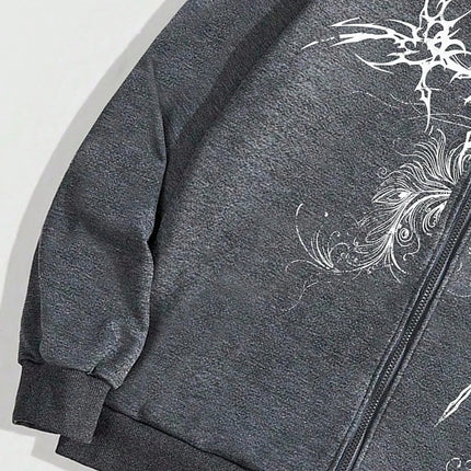 2026 New Women's Winter Fleece Collar Zip Up Hoodie Cross Print Gothic Hip Hop Loose Fit Long Sleeve Sweatshirt