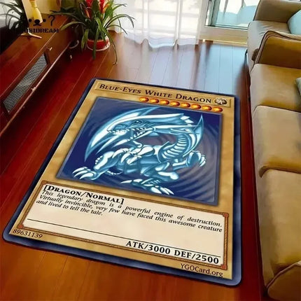Yu-Gi-Oh Blue Eyes White Dragon Anime Non-slip Carpet Cartoon Floor Mat for Living Room Bedroom Decorative Area Rug Perfect Gift