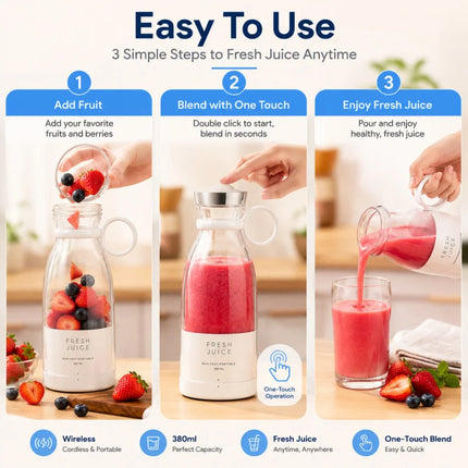 Portable Electric Juicer Cup USB Rechargeable Mini Blender Bottle for Fruit Smoothie Juice Vegetable Travel