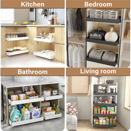 Pull Out Tray Organizer Kitchen Storage Rack Cabinet Expandable Under Sink Spice Boxes Silent Slide Drawer Style Bowl Dish Shelf