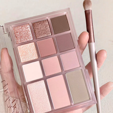 12Color Pink Brown Eye Shadow Tray Pearl Glitter Earth Matte Chocolate Eyeshadow Palette Korea Low Saturation Eye Pigment Makeup