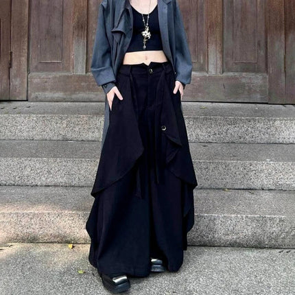 Gothic Harajuku Y2k Skirt Pants Japanese Irregular Stitching Samurai Hakama Genderless Streetwear Campus Valentines Pants Unisex