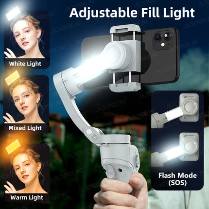 Handheld 3-Axis Gimbal Stabilizer for Smartphone, for iPhone Cellphone Record Video Vlog Phone Anti-Shake with Fill Light