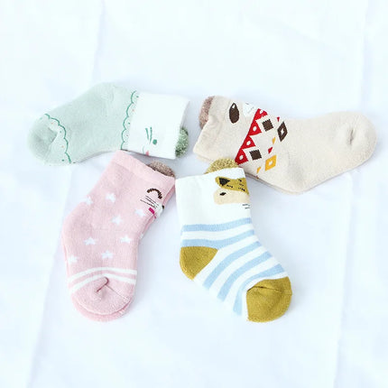 Cute Cartoon Baby Socks Winter Thicken Warm Terry Sock for Newborn Korean Kawaii Infant Toddler Girls Boys Middle Tube Socks