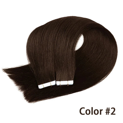 Human Hair Tape In Extensions Silky Straight Natural Color #2 Brown Color Hair Extensions Invisible 100% Real Human Hair Tape In