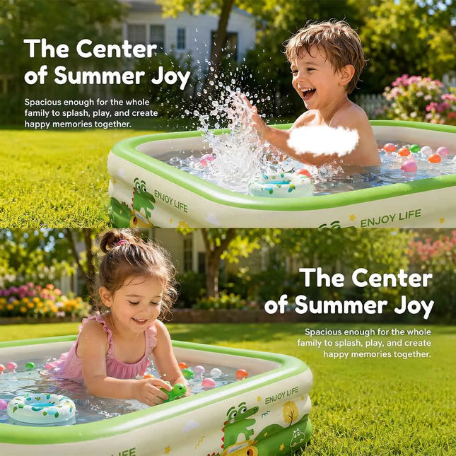 Inflatable Swimming Pool Set Portable Rectangular PVC Pool with Pump Balls and Pool Floats for Backyard Summer Water Fun