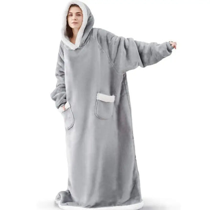180cm Super Long Flannel Blanket Pyjamas with Sleeves Winter Hoodies Sweatshirt Women Men Pullover Fleece Giant Oversized Outdoo