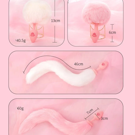 Silicone Fox Tail Anal Plug for Couples Cat Claw Print Role Play Tail Masturbation Sex Toys Adult Women Flirting Games Butt Plug