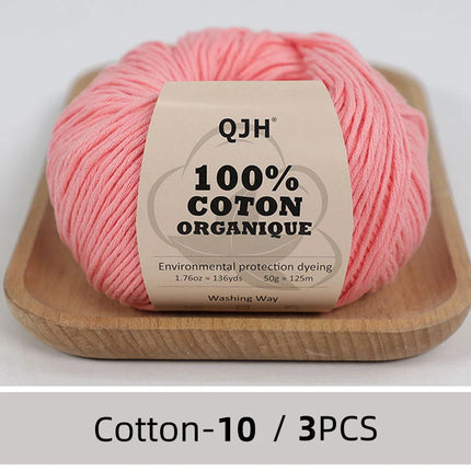 3PCS 100% Organic Cotton Yarn Machine Washable For Adult Baby Sweaters/Gloves/Scarves/Hats Etc. 50 gr (1.76 oz) 125 m (136 yrd)
