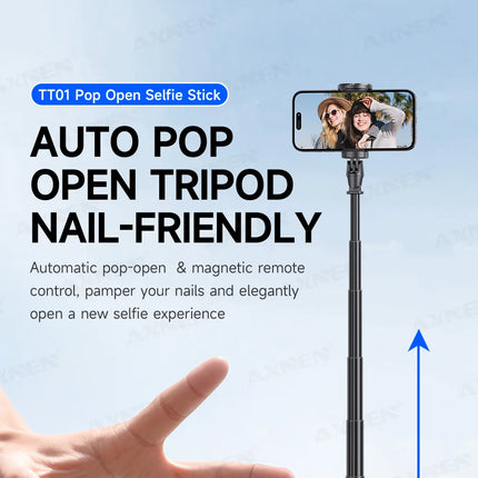 Auto Pop-Up Tripod Portable 70-Inch All-in-one Selfie Stick, Foldable Phone Holder with Bluetooth Remote for iPhone Android