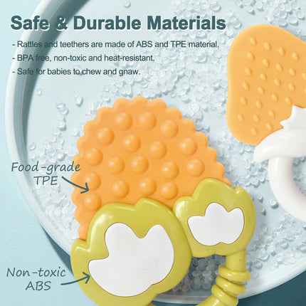 10PCS Baby Rattle 0-12 Months Newborn Soft Bell Teether Hand Shaking Crib Mobile Ring with Storage Box Educational Gift Toy