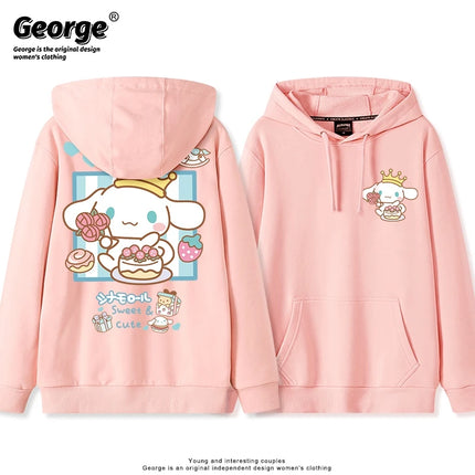 Korean Cute Cinnamoroll Hook Haze Blue Hooded Sweater Cute Girl Loose Versatile Girlfriend College Style Loose Long Sleeve Top
