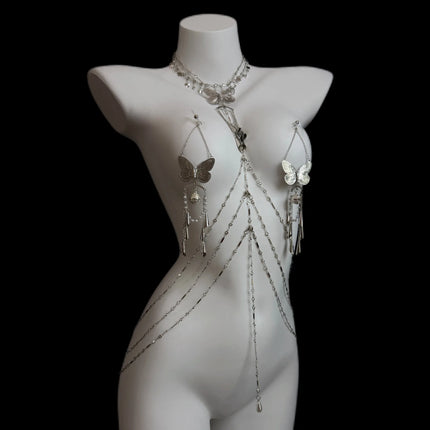 Sexy Body Chain Butterfly Nipple Clamp Breast Massager BDSM Necklace Nipple Ring Anal Plug Clitoris Clip Anal Stimulator Adults