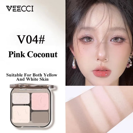 VEECCI 4 Color Contour Palette Powder Matte Shimmer Bronzer Highlighter Brighten  Nude Tones Longlasting Facial  Makeup