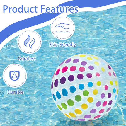 1 lorful Dots & Stripes PVC Inflatable Ball - Transparent Printed Toy for Pool Parties, Family Games, Kids Play, Indoor/Outdoor