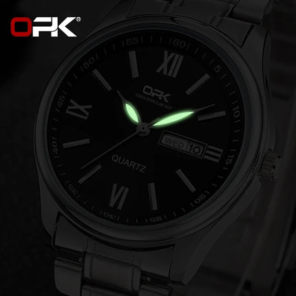OPK 8123 Men's Fashion Quartz Wristwatch Original Waterproof Luminous Automatic Movement Dual Calendar Display Reloj