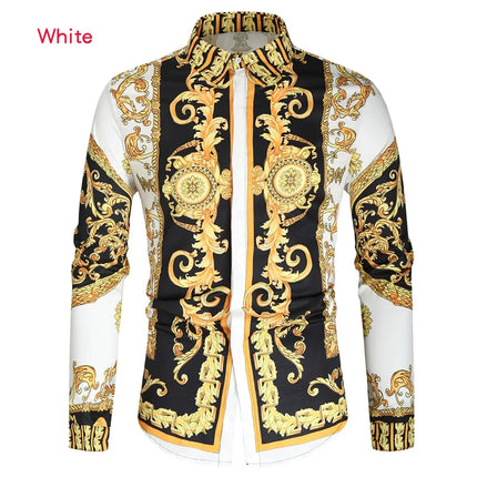 2023 New Men's 3D Digital Print Fashion Slim Fit Long Sleeve Shirt Smooths Your Silhouette Cross-Border Wholesale