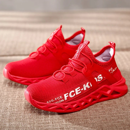 Red Children's Shoes Sports Running Sneakers Breathable Lightweight Soft Non-slip Mesh Comfortable Walking For Boys Girls Kids
