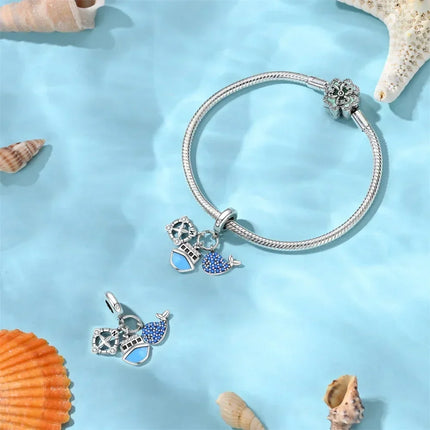 925 Sterling Silver Blue Ocean Series Beaded Charms  Pendant Fit for The Brand's DIY Bracelet Women Jewelry Girlfriend Gifts