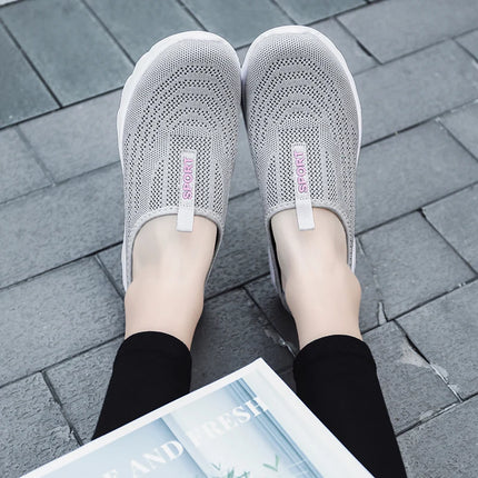 Women's Ultra Light Oversized Running Shoes, Fashionable Fly Woven Breathable Mules Sports Sneakers Plus Size 35-42