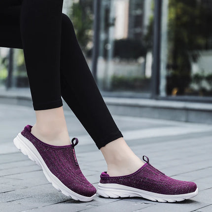 Women's Ultra Light Oversized Running Shoes, Fashionable Fly Woven Breathable Mules Sports Sneakers Plus Size 35-42