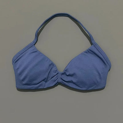 HISTELLO Sports Bra Push Up Strappy Sexy Open Back Gym Crop Top Removable Cups Women Workout Clothing Gym Top Halter Sport Bra