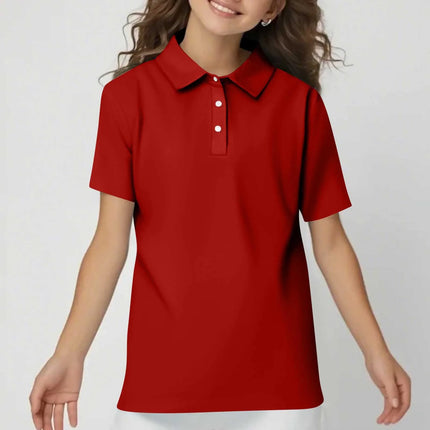 Children's Solid Color Polo Shirt Fashion Sports T-shirt Girl Lapel Casual And Comfortable Short Sleeves Tops